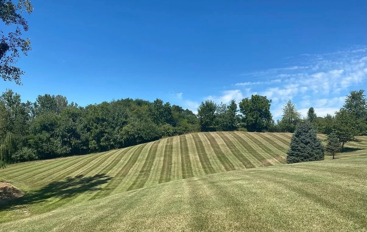 Rolling striped lawn on a sunny day