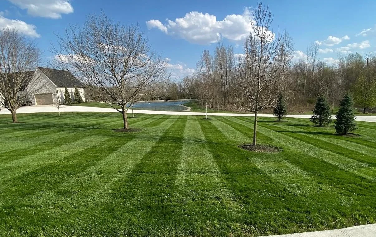 Fresh mulch install around a brick ranch home